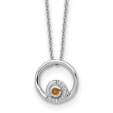 Sterling Silver Rhodium-Plated Plated White Ice .05ct. Diamond & Citrine With 2 Inch Extention Neck